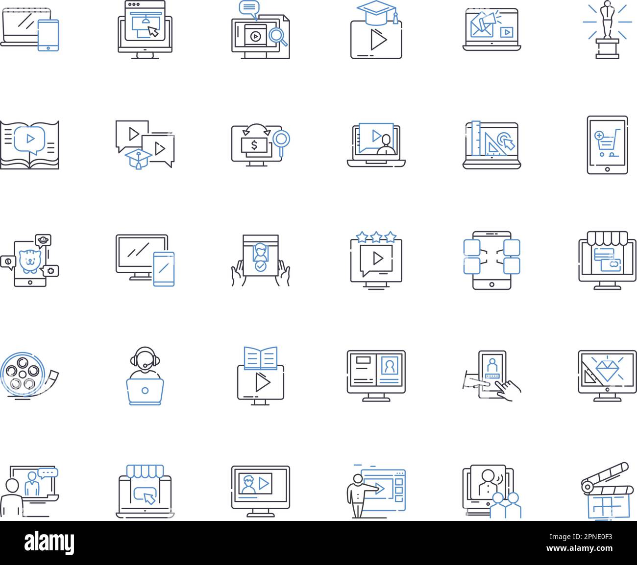 Broadcast line icons collection. Television, Radio, Podcast, Transmission, Channel, Stream, Live vector and linear illustration. Signal,Station,Air Stock Vector