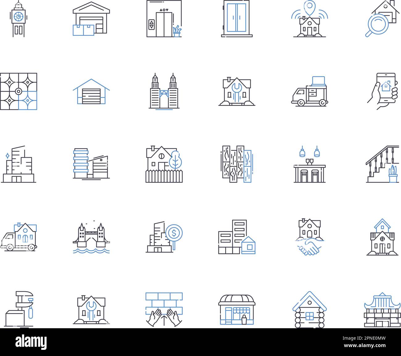 Abodes line icons collection. Homes, Houses, Residences, Dwellings, Mansions, Cottages, Villas vector and linear illustration. Apartments,Condos Stock Vector