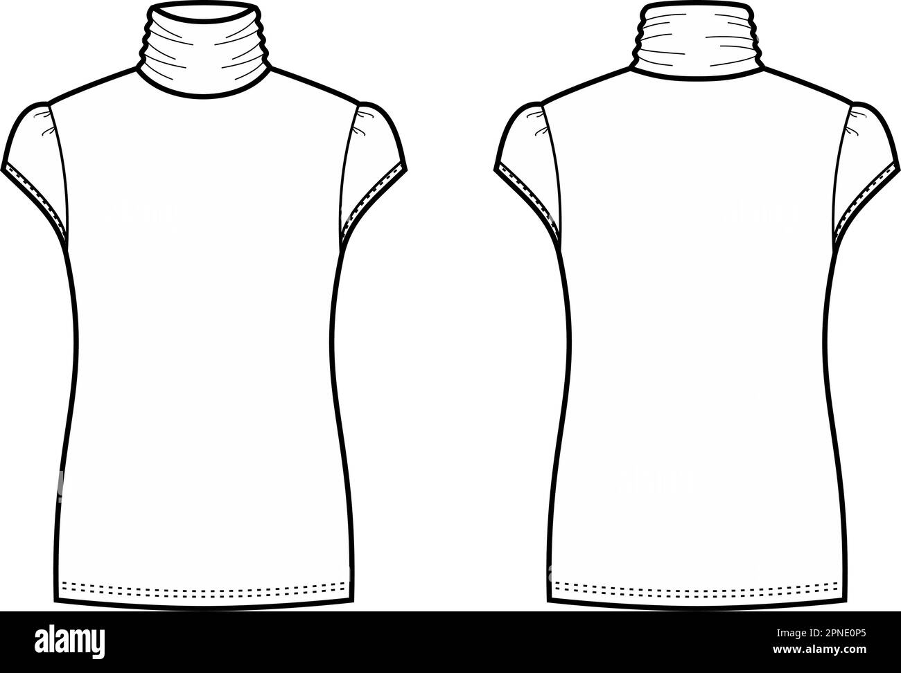 Womens short sleeve turtleneck. Front and back.  Stock Vector