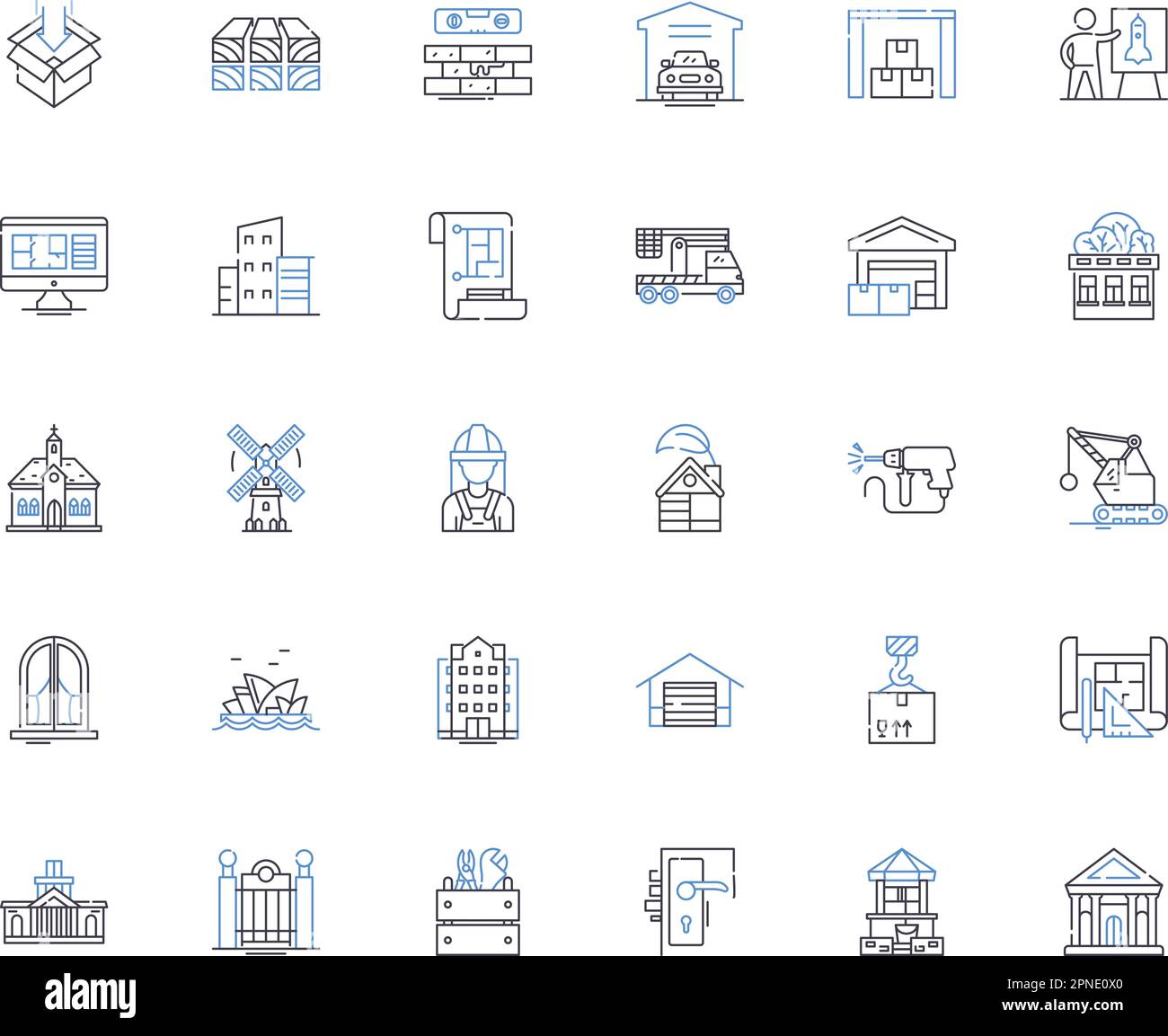 Infrastructure renewal line icons collection. Repairs, Upgrades, Maintenance, Restoration, Rehabilitation, Modernization, Reconstruction vector and Stock Vector