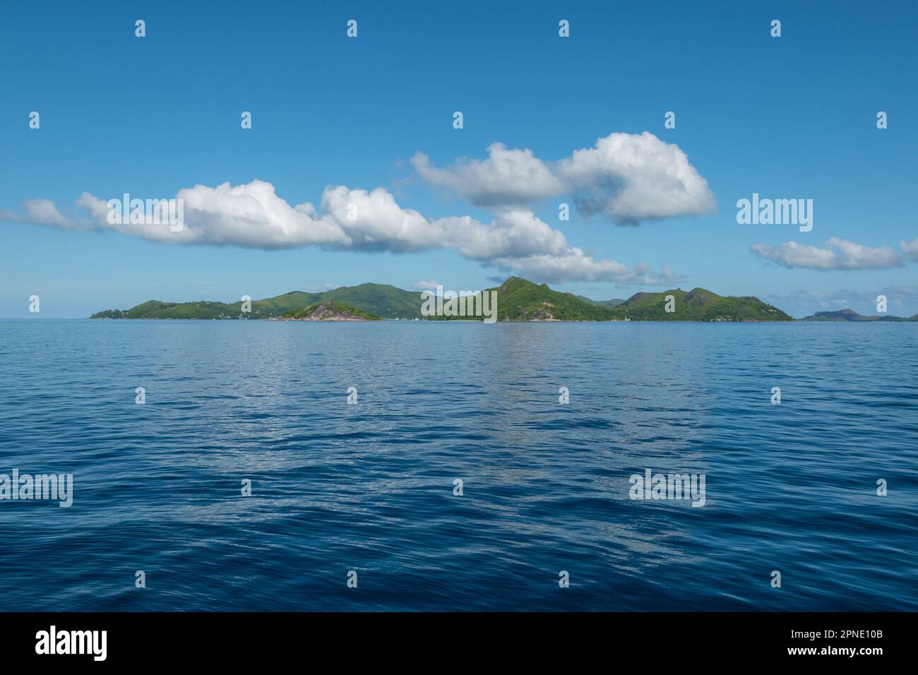 Panoramic view of tropical Islands in Indian Ocean, Seychelles. Stock Photo