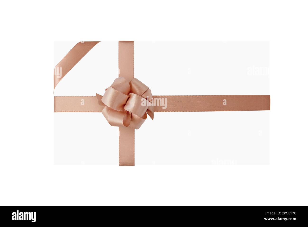 Brown satin ribbon bow tied on the gift box isolated on white Stock Photo