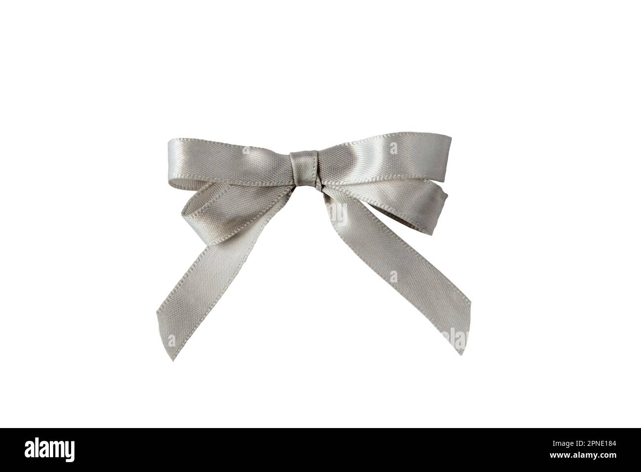 Silver satin silk ribbon tied bow isolated on white Stock Photo - Alamy