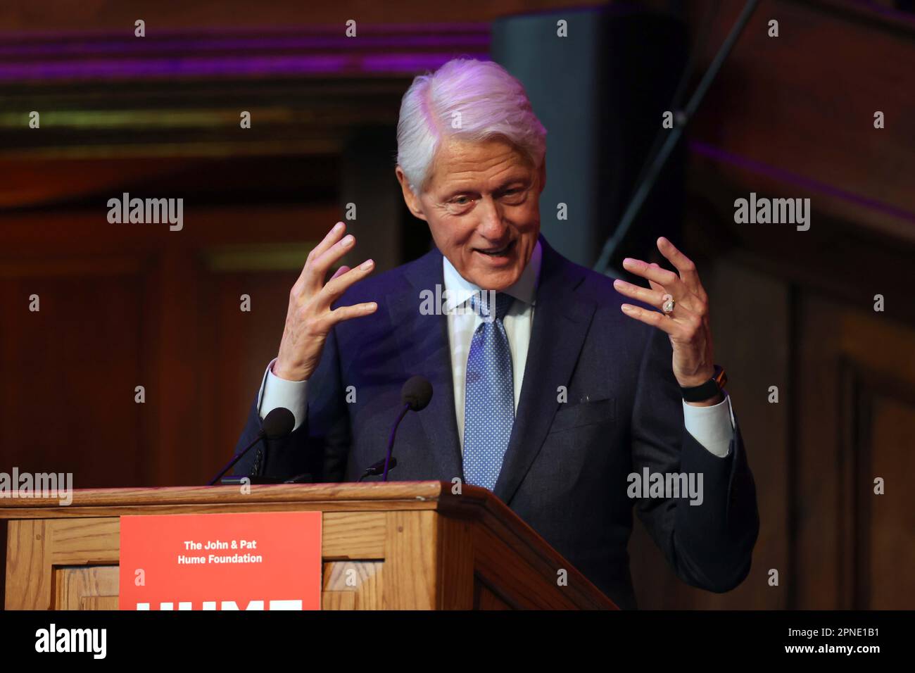 Former US president Bill Clinton gives a speech at a posthumous tribute ...