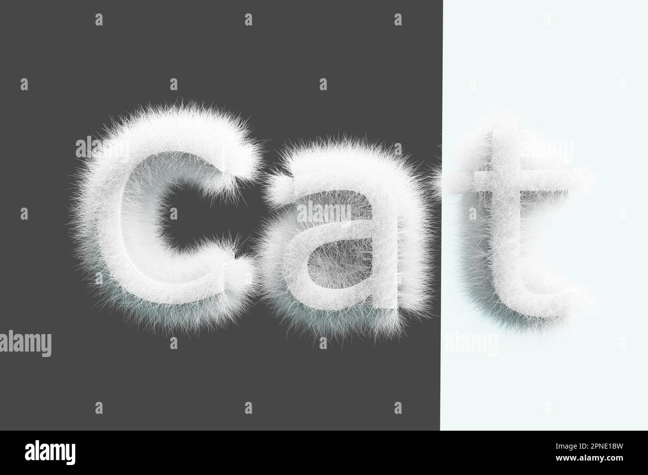 3D render. Lettering cat from white wool on a gray background Stock ...