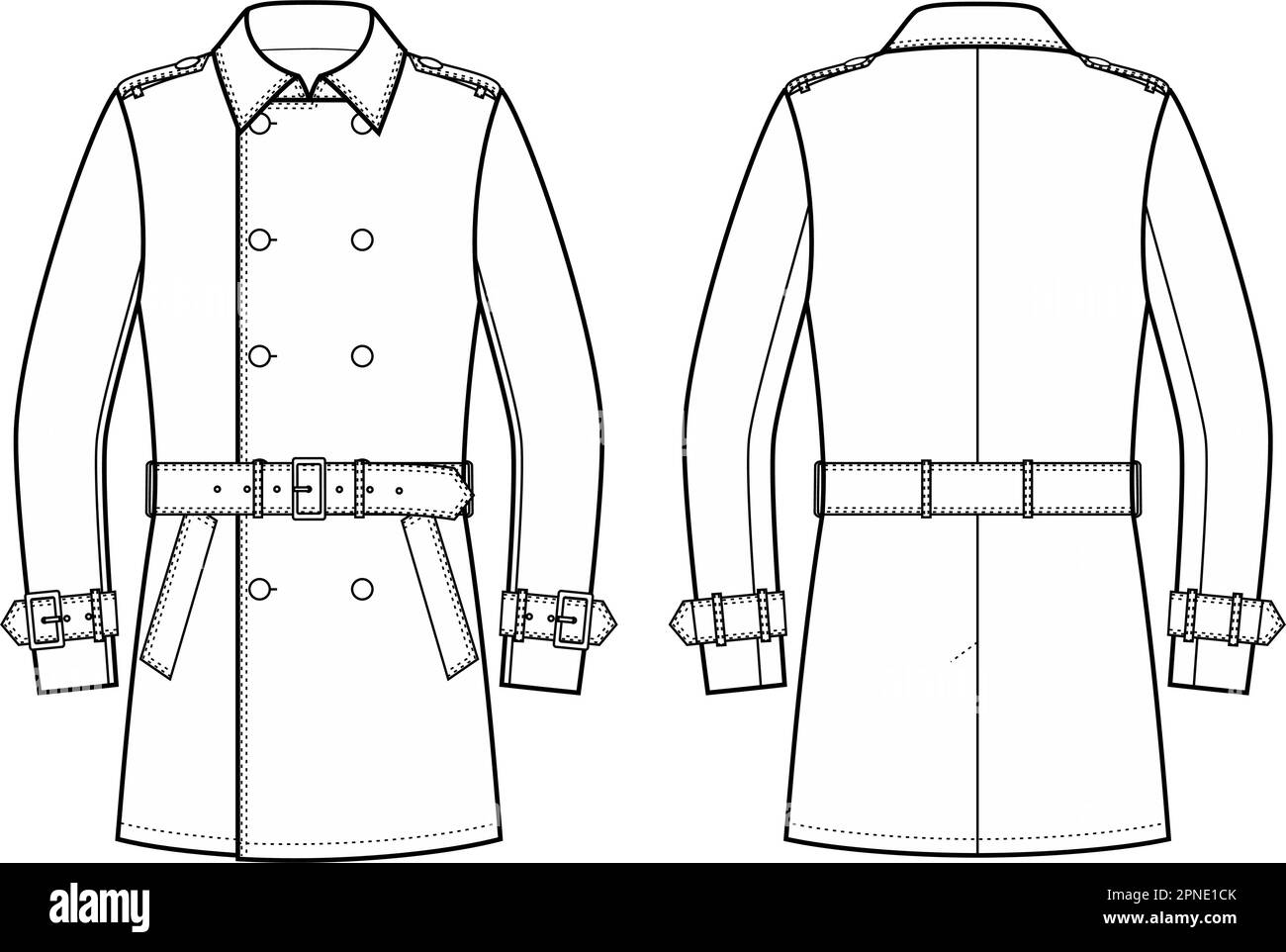 Mens double breasted trench coat.  Stock Vector