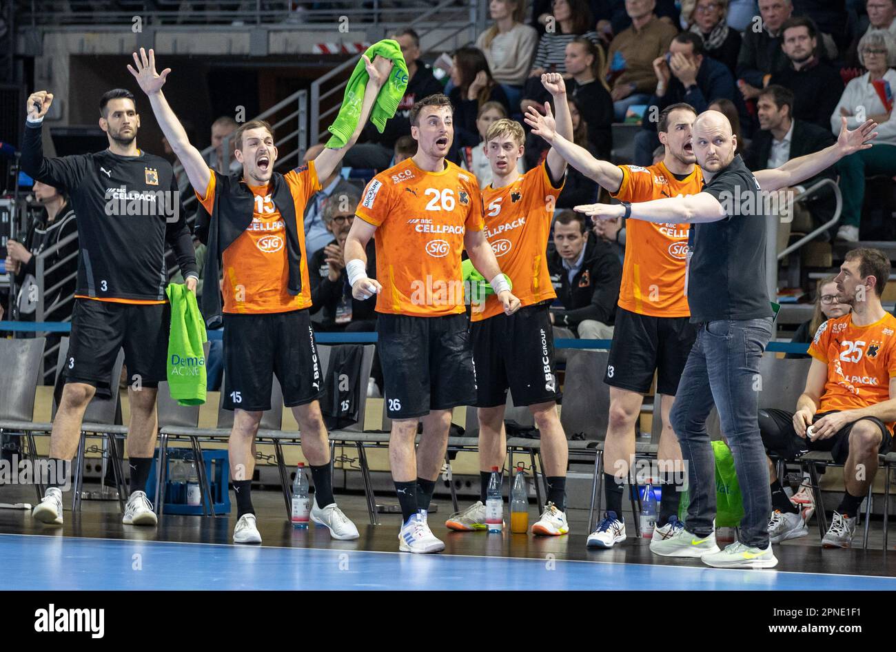 Berlin, Germany. 18th Apr, 2023. Handball EHF European League, Füchse Berlin Kadetten Berlin, Germany. 18th Apr, 2023. Handball EHF European League, Füchse Berlin Kadetten