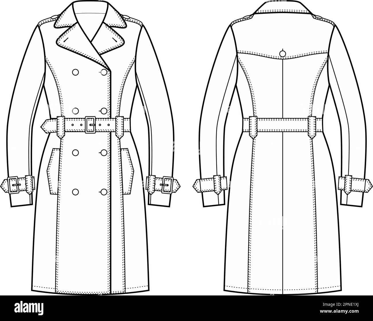 Womens double breasted trench coat.  Stock Vector
