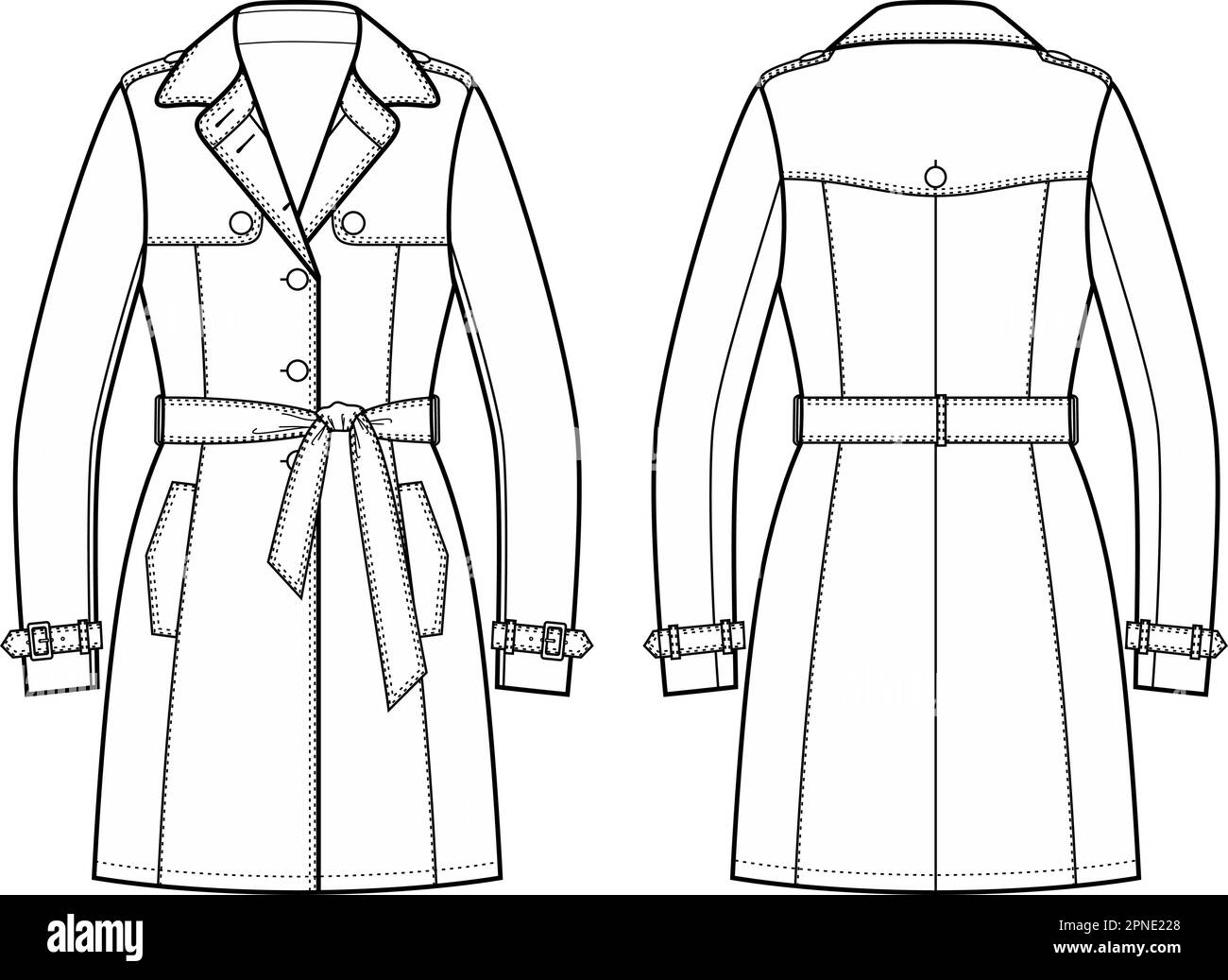 Womens trench coat. Fashion CAD. Stock Vector