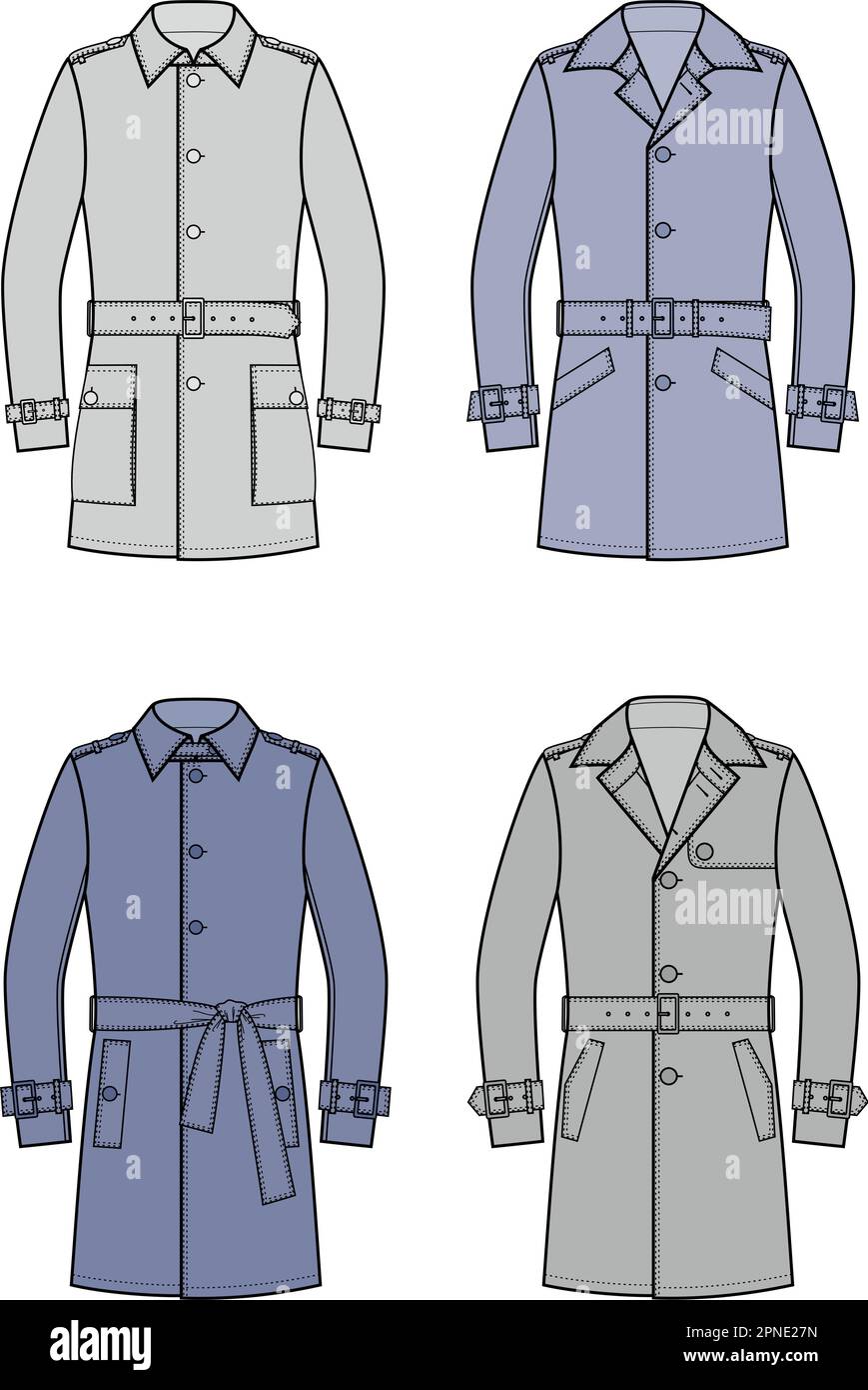 Mens trench coat. Fashion CAD. Stock Vector