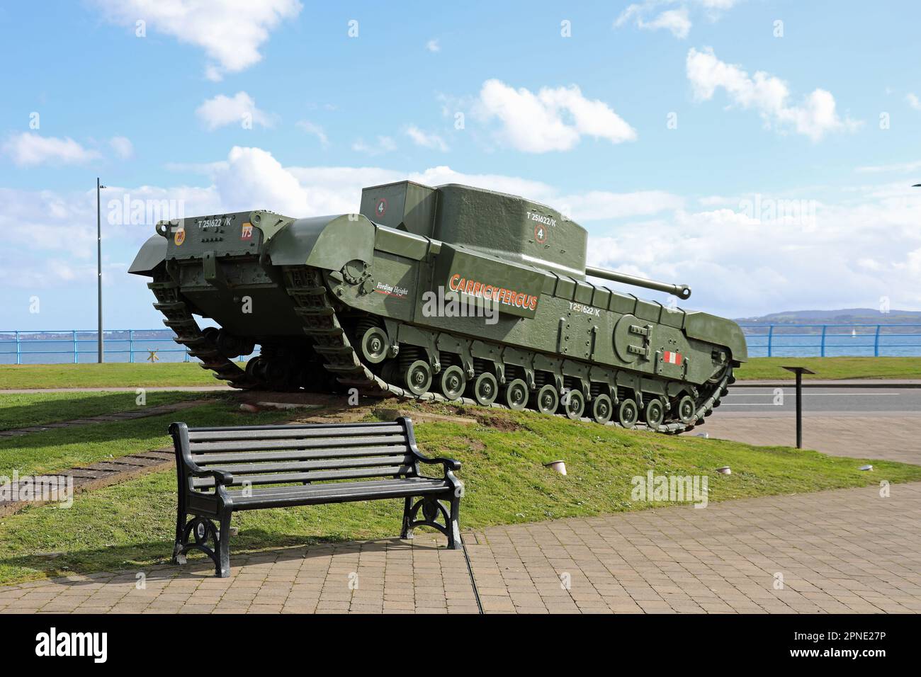 Restored Churchill Tank at Marine Gardens in Carrickfergus Stock Photo