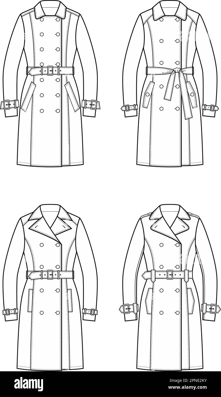 Womens double breasted trench coat.  Stock Vector