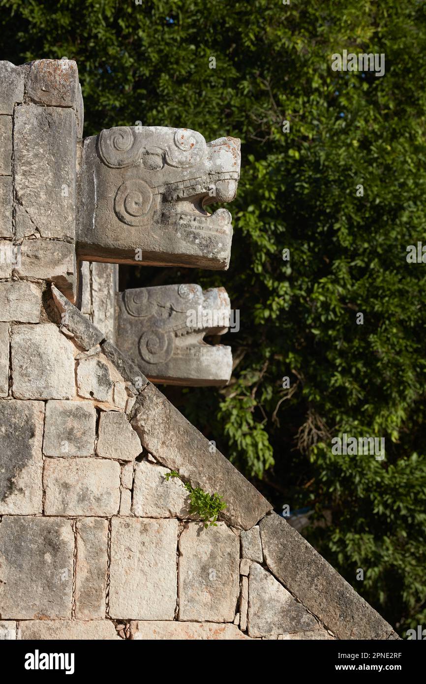 Mayan sculptures inside the archaeological site of Chichen Itza, Yucatan, Mexico. Stock Photo