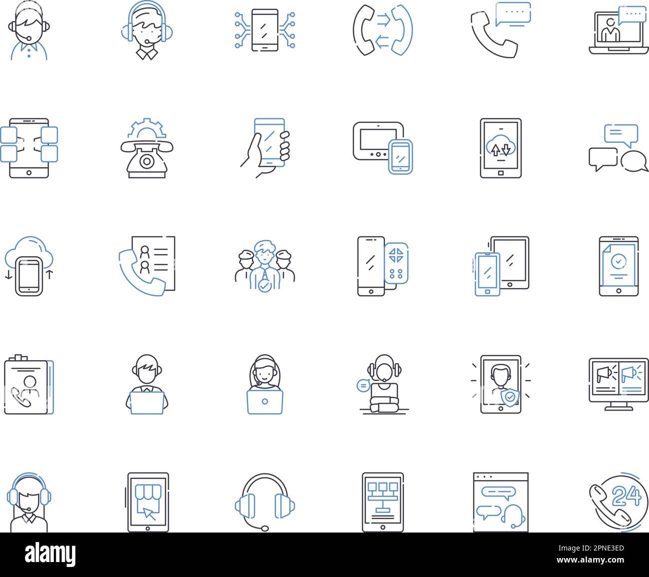Handset line icons collection. Mobile, Smartph, Cellph, Wireless, Tech, Device, Call vector and linear illustration. Text,Camera,Battery outline signs Stock Vector