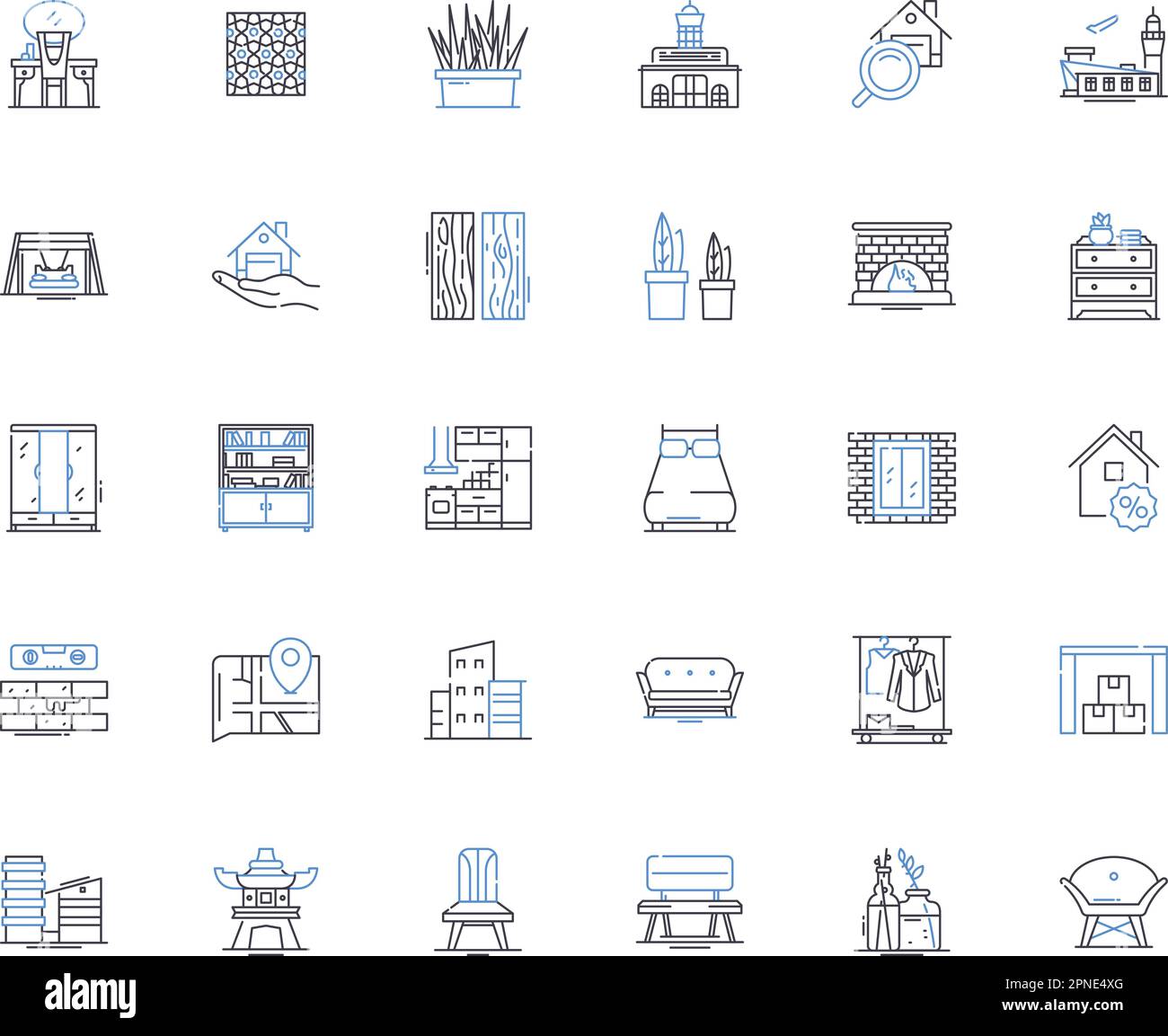 Refurbishment line icons collection. Renovation, Remodeling, Restoration, Upcycling, Makeover, Renewal, Refinish vector and linear illustration Stock Vector
