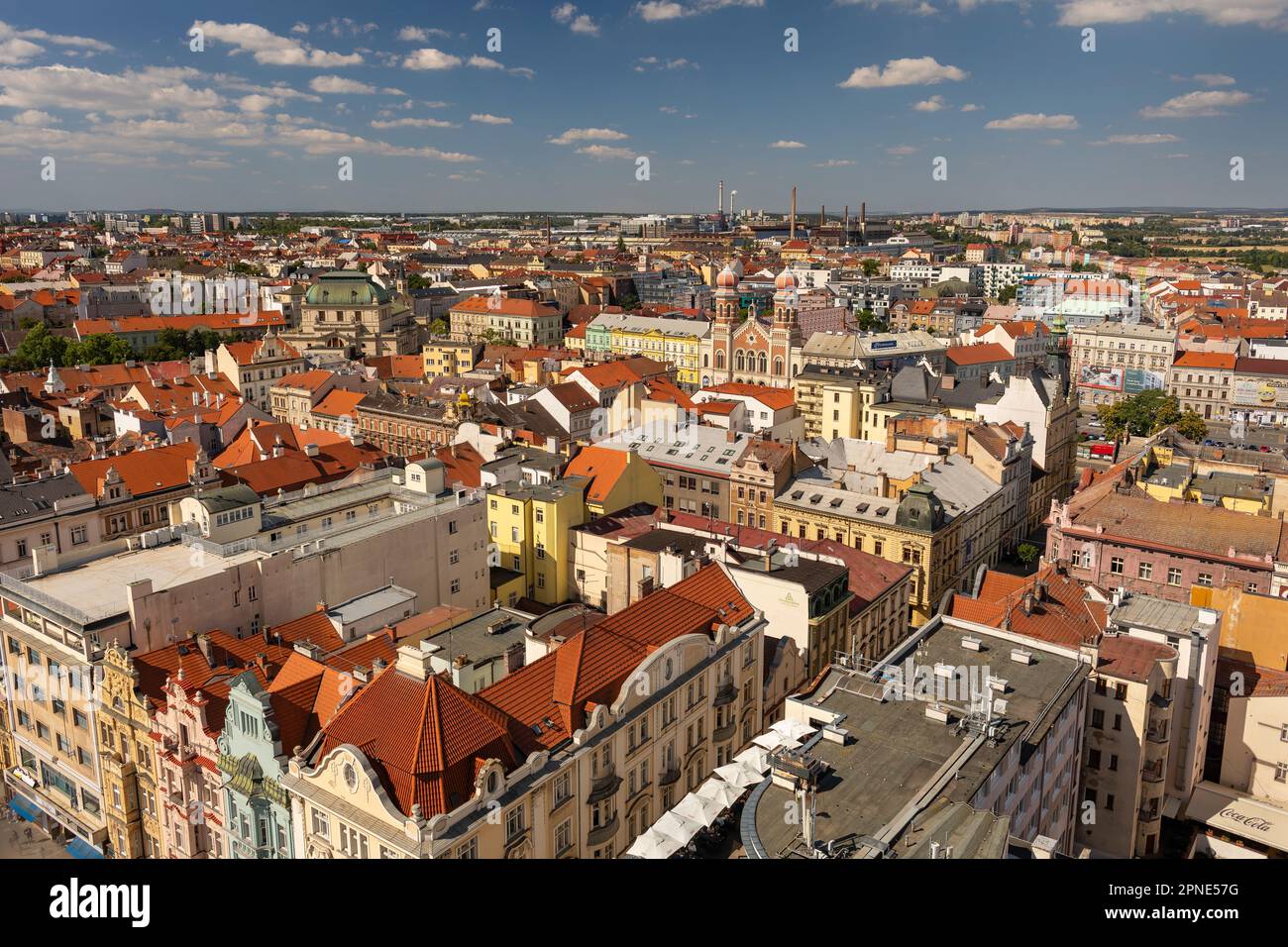 PILSEN, CZECH REPUBLIC, EUROPE Aerial view of residential and commercial areas in city center