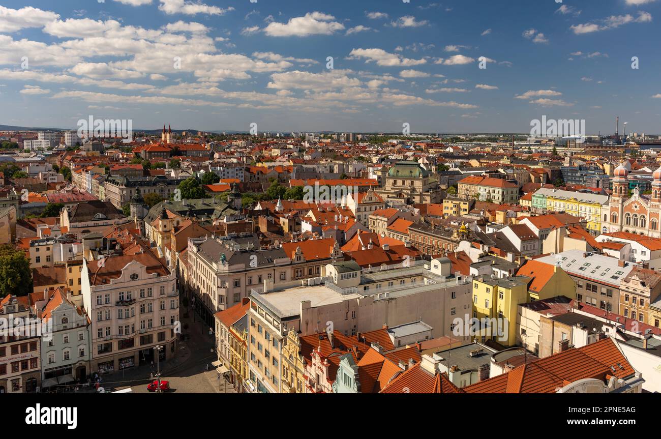 PILSEN, CZECH REPUBLIC, EUROPE Aerial of buildings on Main Square Pilsen. Namesti Republiky