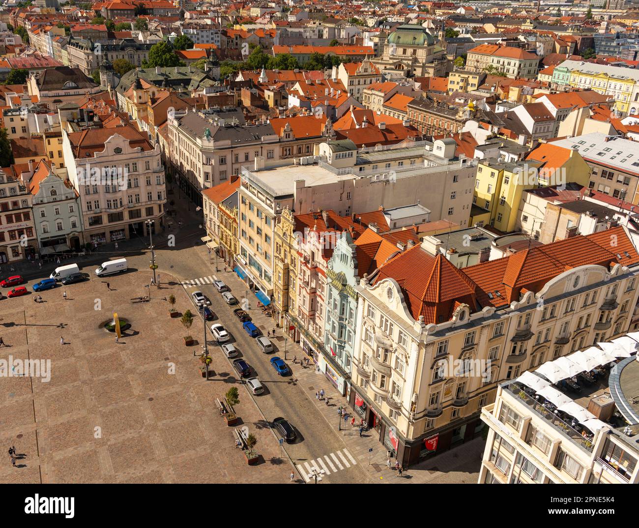PILSEN, CZECH REPUBLIC, EUROPE Aerial of buildings on Main Square Pilsen. Namesti Republiky