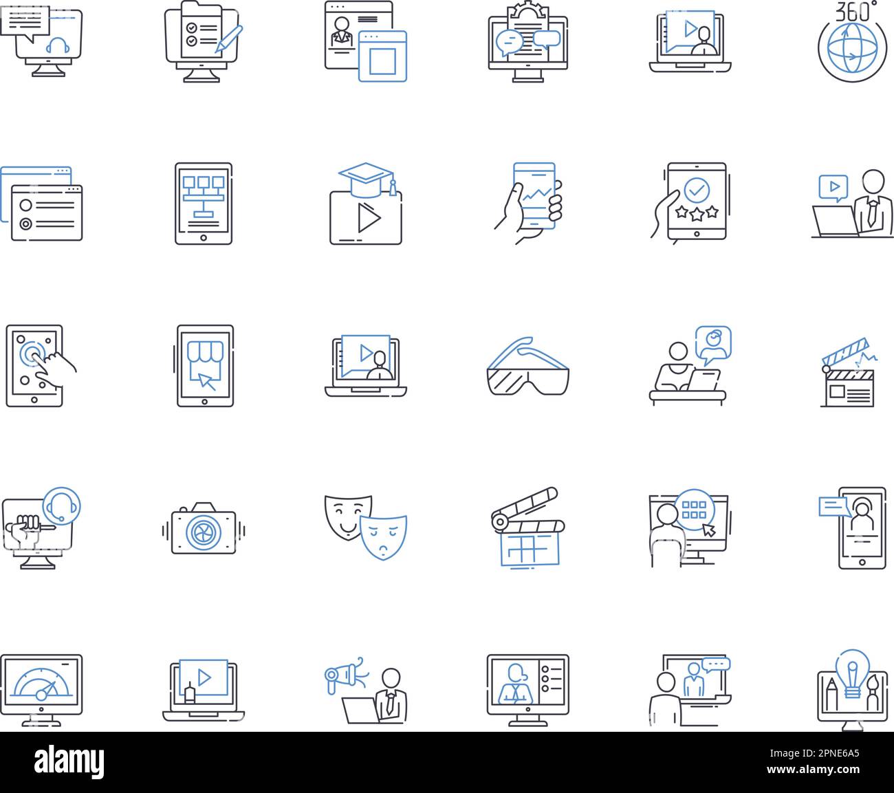 Feature line icons collection. Performance, Functionality, Integration, Ease-of-use, Customization, Reliability, Compatibility vector and linear Stock Vector