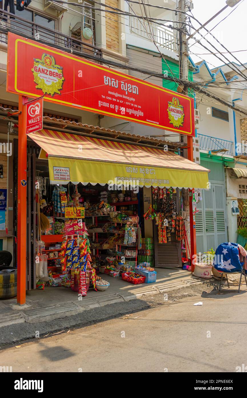 A side street convenience store in Phnom Penh, Cambodia Stock Photo