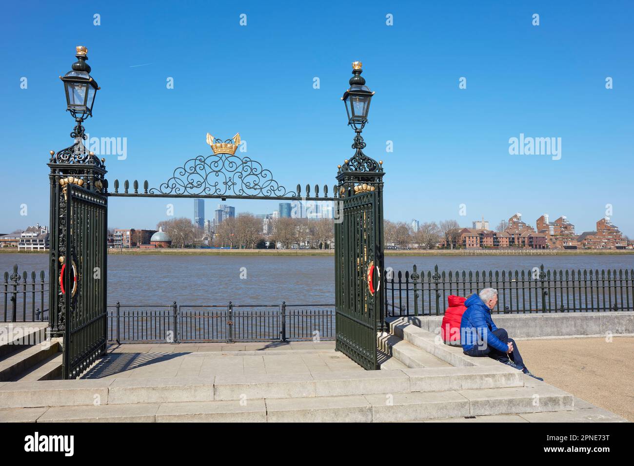 A decorated gate of the Greenwich University on the River Thames side, London, United Kingdom. Stock Photo