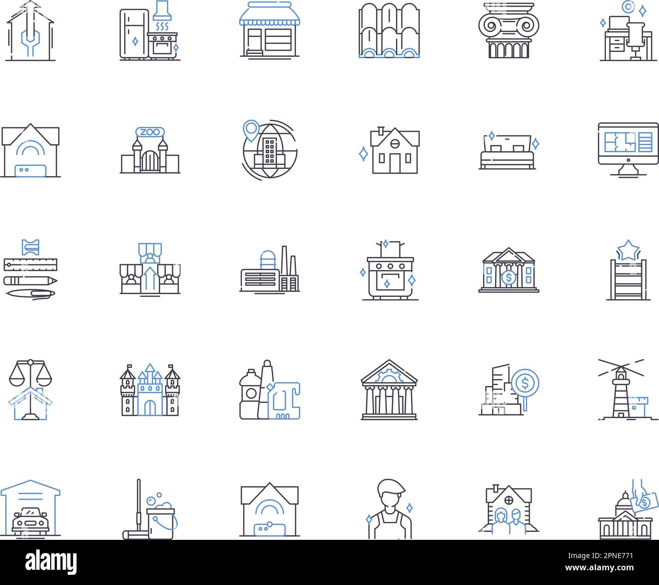 Property restoration line icons collection. Renovation, Remodeling, Reconstruction, Refurbishment, Repairs, Rejuvenation, Rebuilding vector and linear Stock Vector