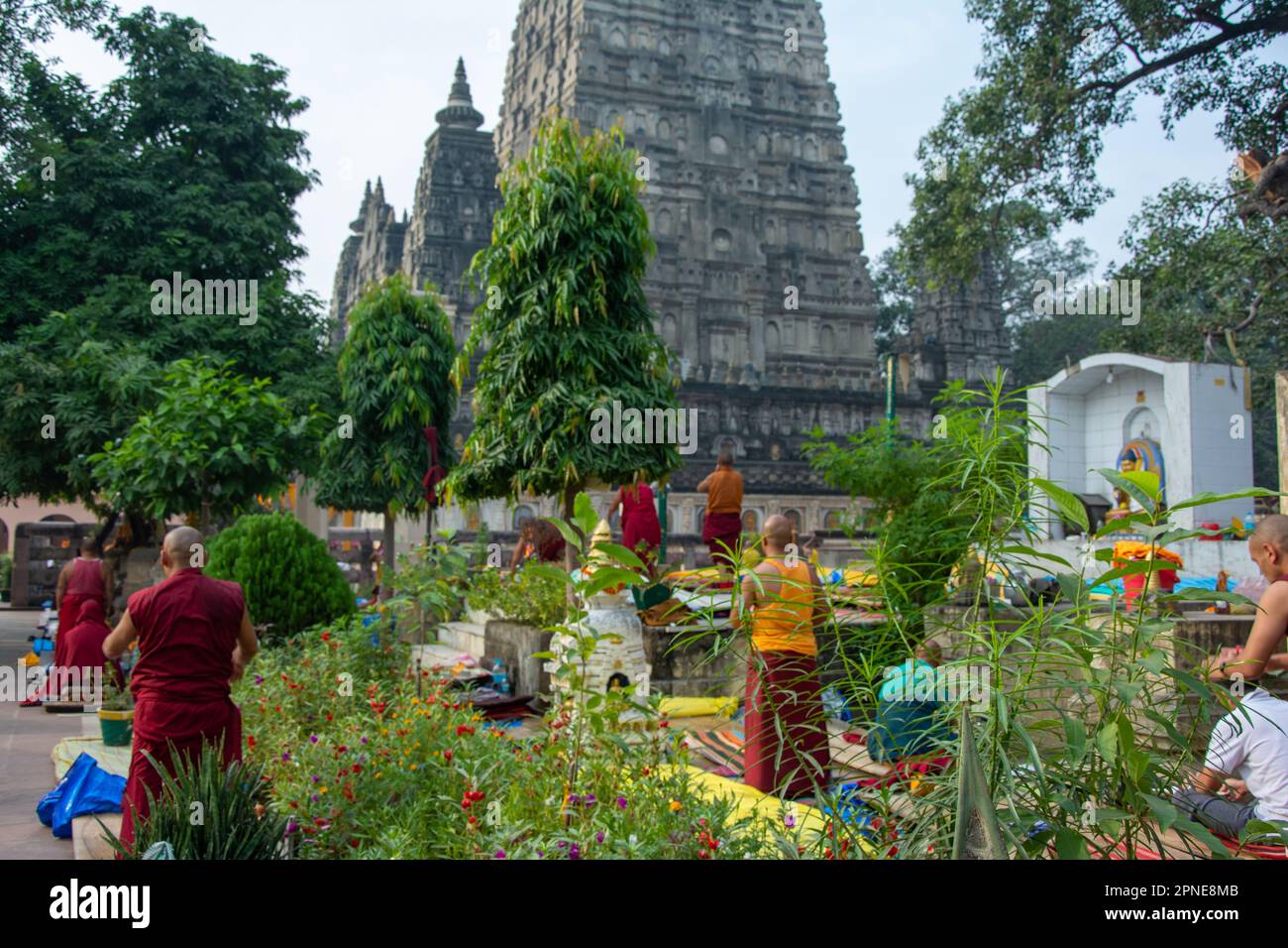 Prayers at Mahabodhi Temple | Buddha Gaya Stock Photo