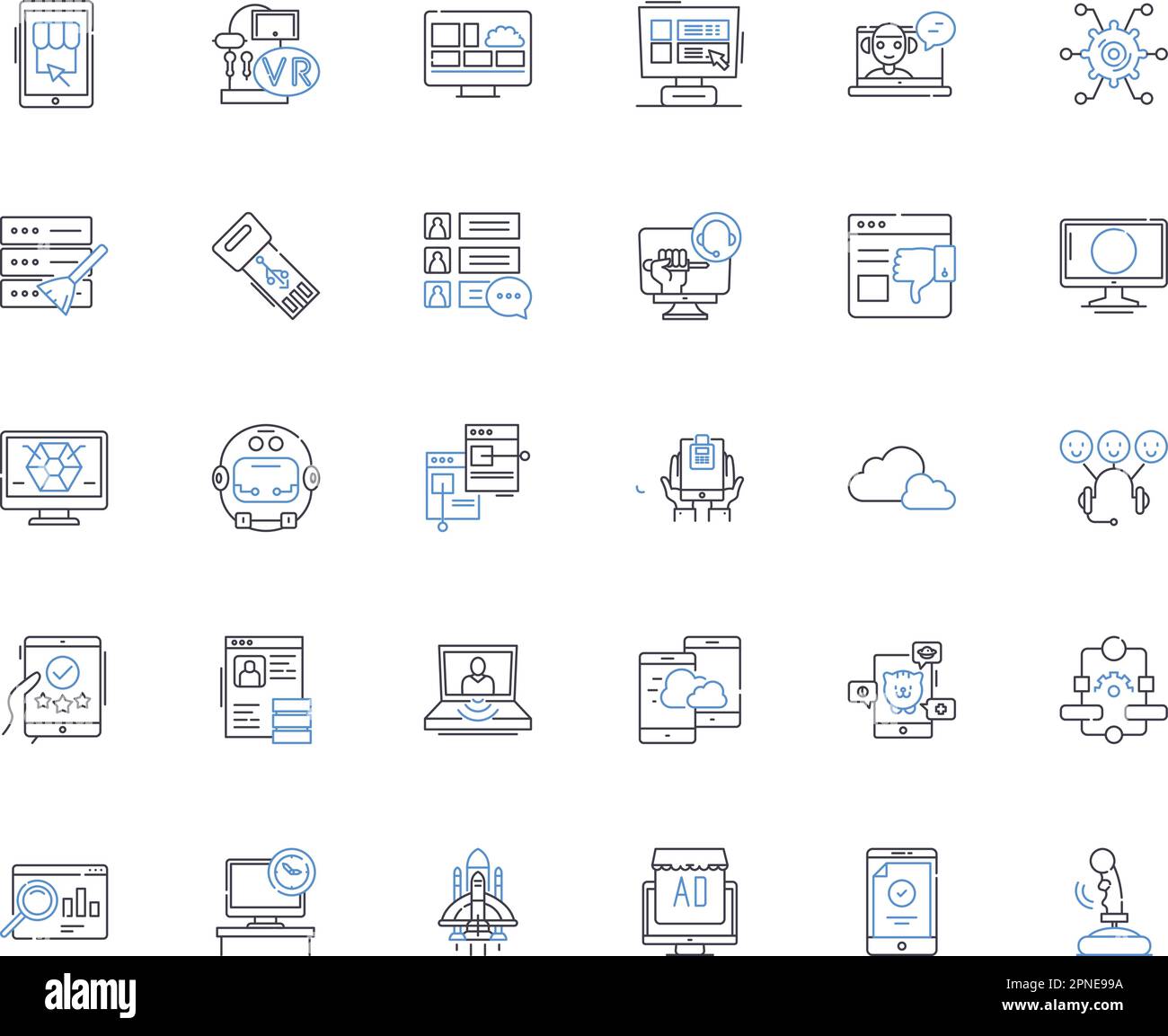 Data science line icons collection. Analytics, Machine learning, Statistics, Modeling, Algorithms, Visualization, Predictive vector and linear Stock Vector