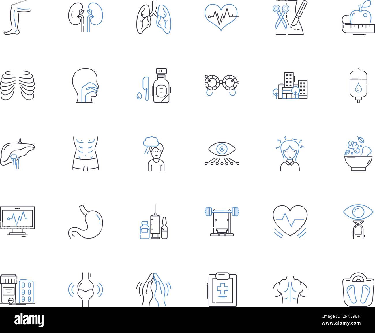 Health center line icons collection. Wellness, Nutrition, Exercise, Therapy, Rehabilitation, Prevention, Vaccination vector and linear illustration Stock Vector