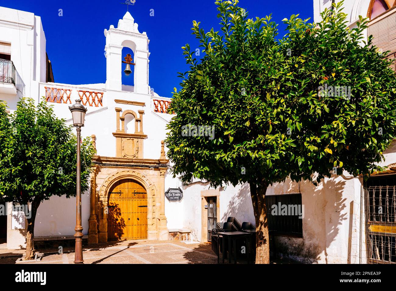 La Ermita, a 17th century church deconsecrated and converted into a restaurant. Alburquerque, Badajoz, Extremadura, Spain, Europe Stock Photo