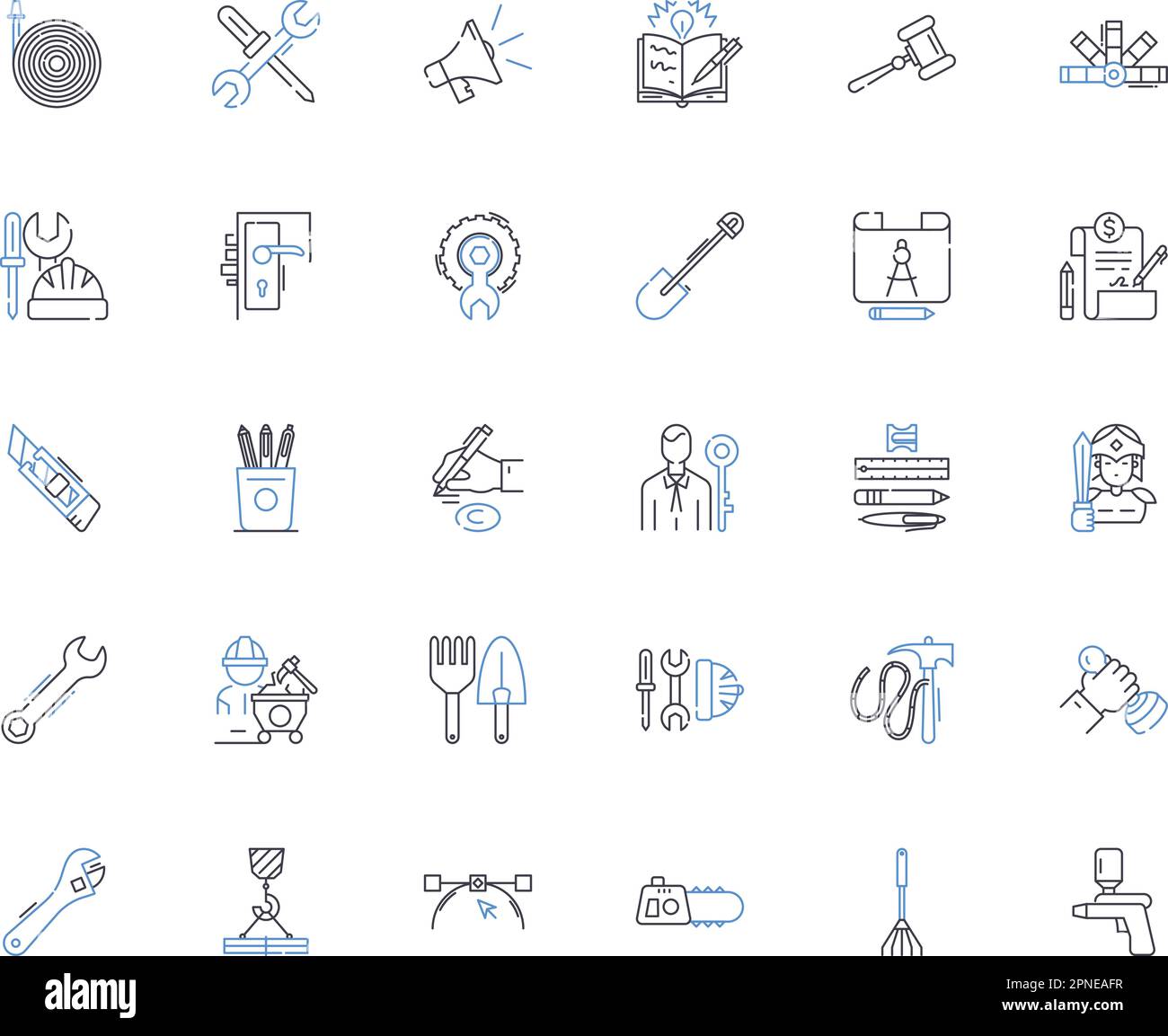 Industrial automation line icons collection. Robotics, PLC, Sensors, SCADA, Machine vision, Robotics control, Servo vector and linear illustration Stock Vector