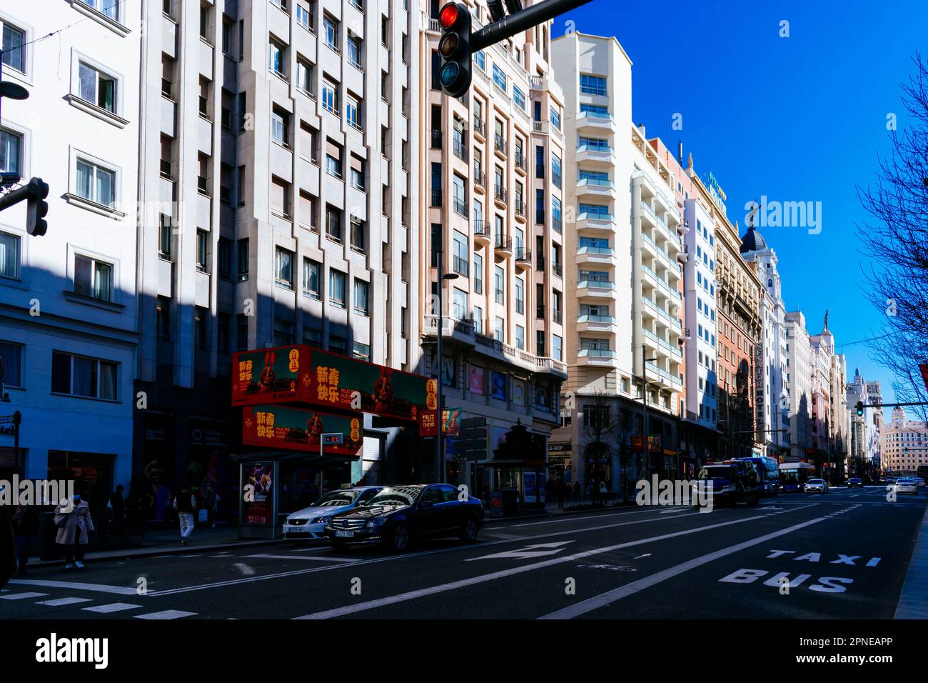 The Gran Vía, seen from the Plaza de España. Madrid, Comunidad de Madrid, Spain, Europe Stock Photo