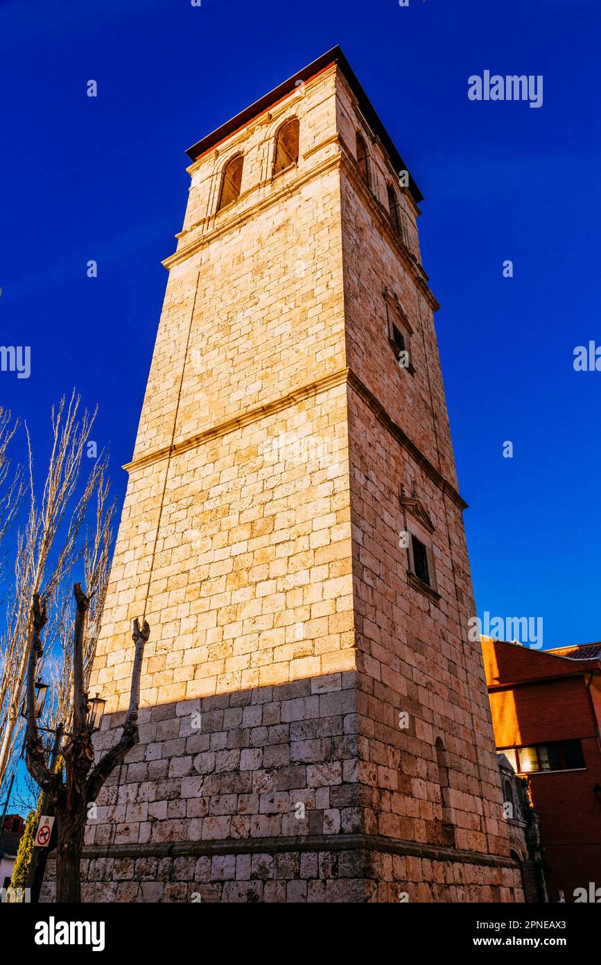Tower of the church of San Martín, this tower belongs to the old church of San Martín Obispo. Ocaña, Toledo, Castilla La Mancha, Spain, Europe Stock Photo