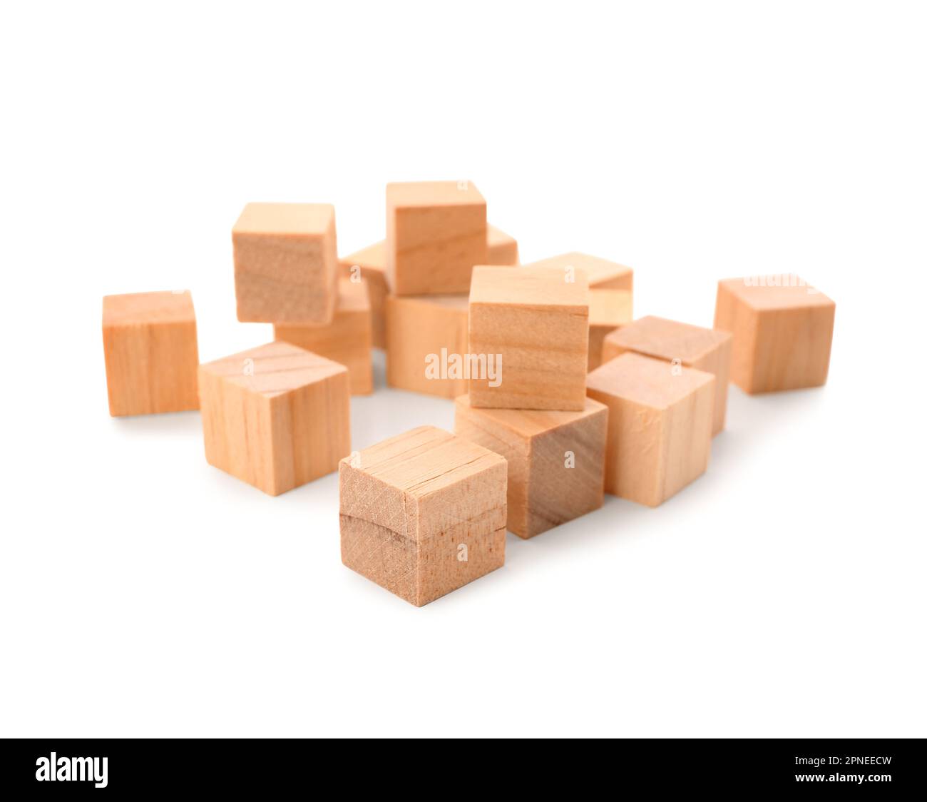 Heap of wooden cubes isolated on white background Stock Photo - Alamy