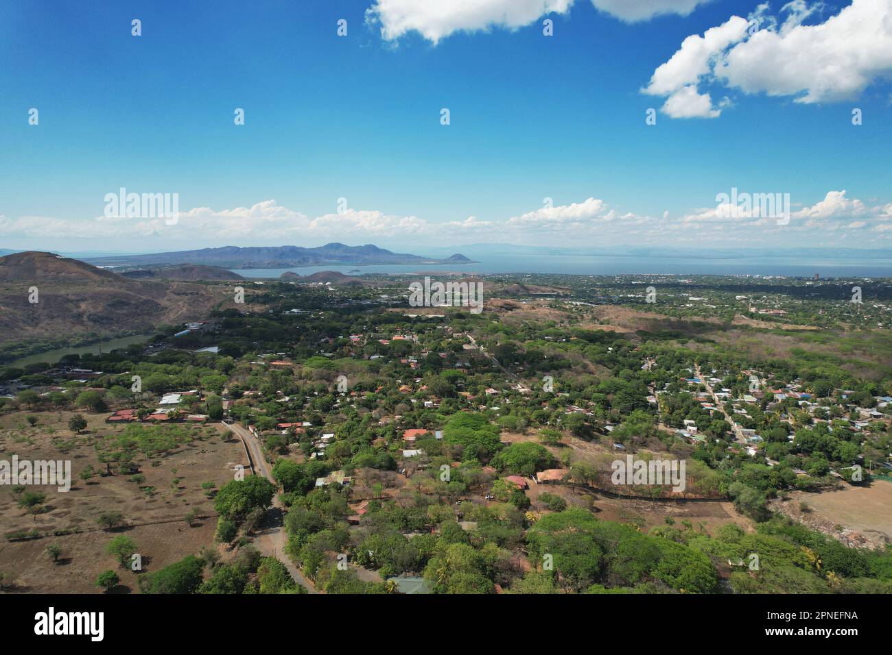 Green landscape of Managua city aerial drone view on sunny day Stock Photo