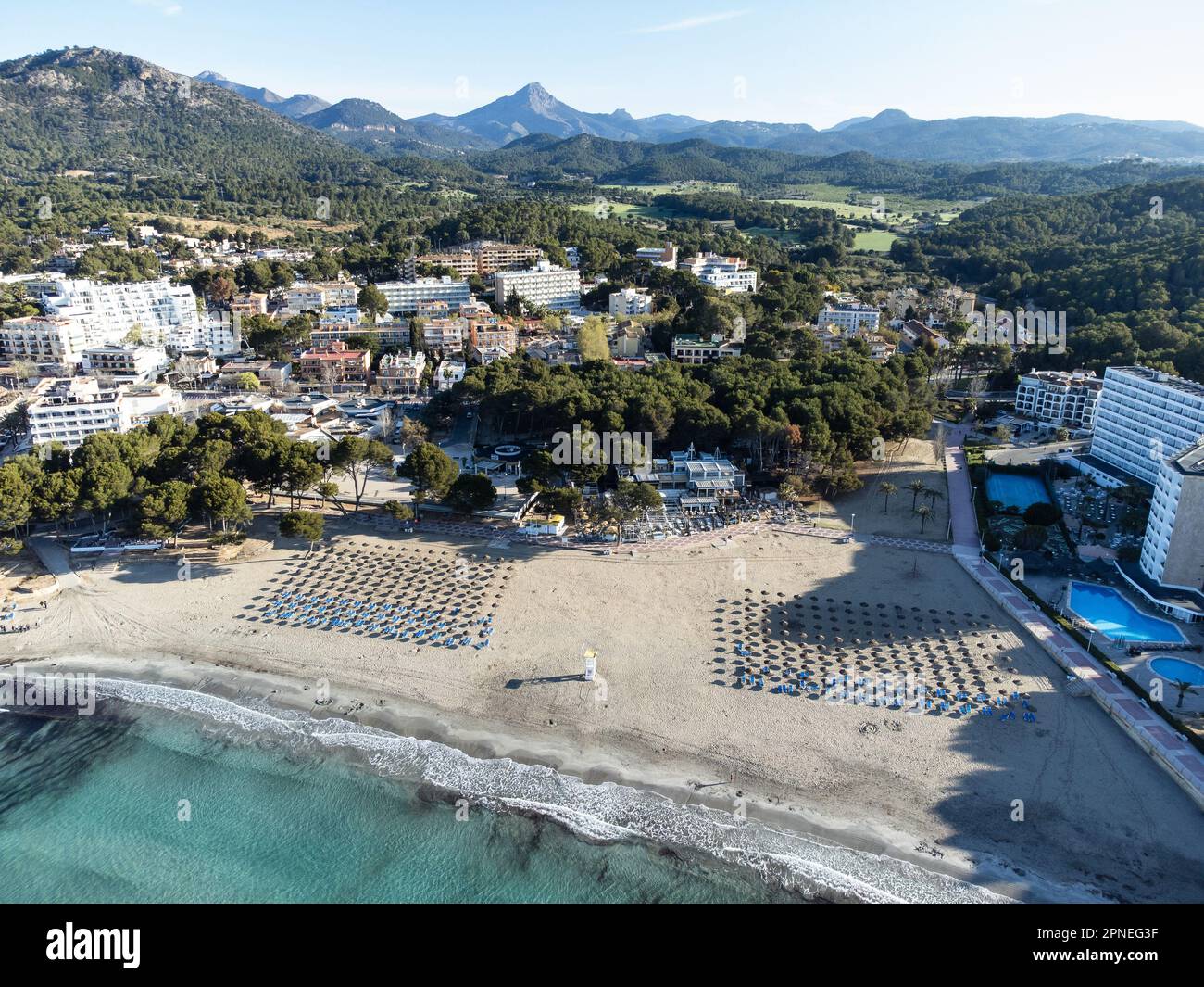 Paguera Gran Tora beach in Calvia aerial view, Majorca Stock Photo