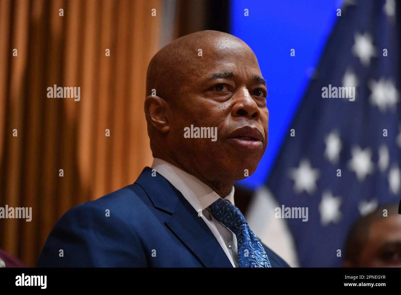 Mayor Eric Adams makes a public safety-related announcement at Police ...