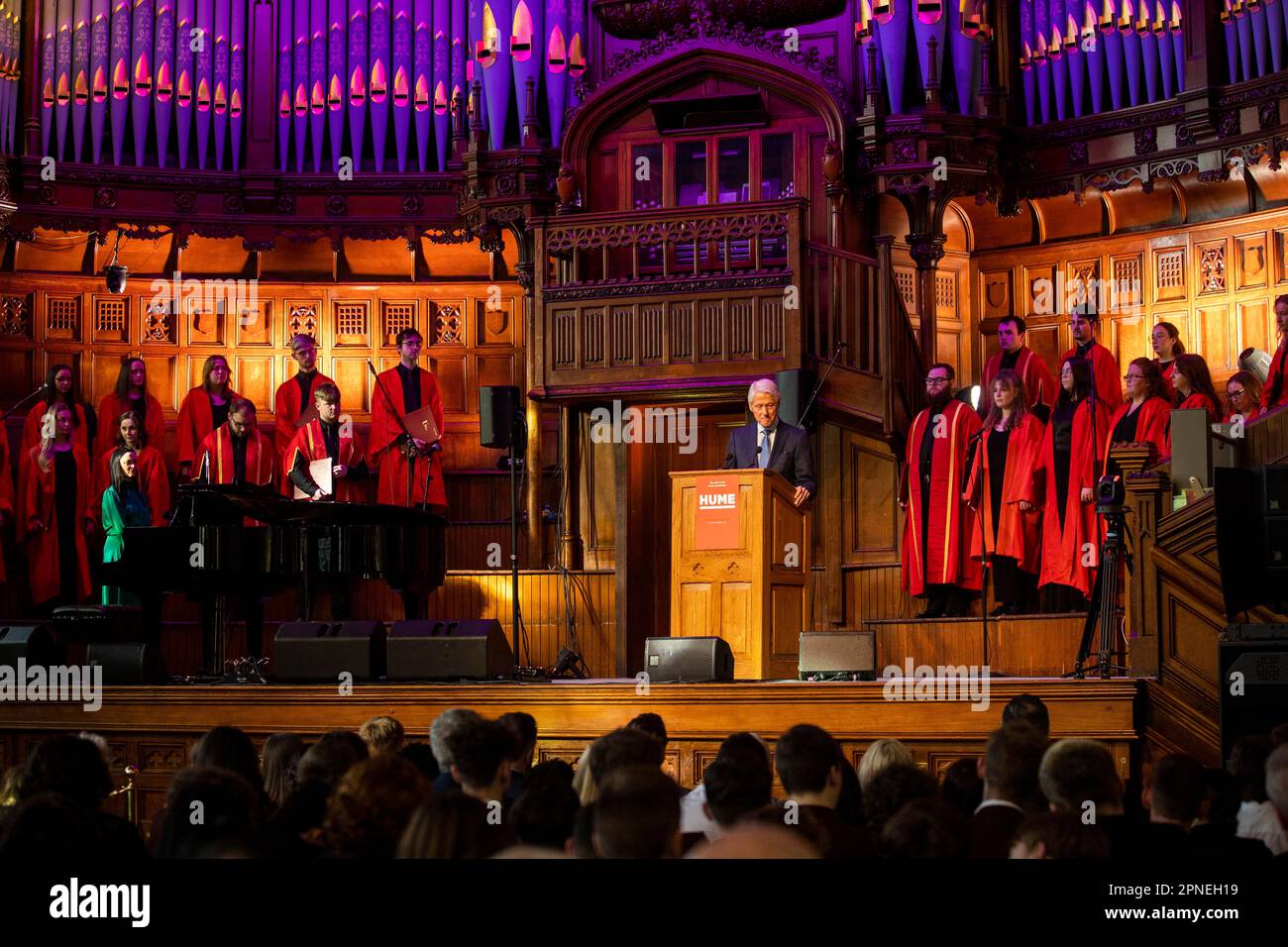 Former US president Bill Clinton gives a speech at a posthumous tribute ...