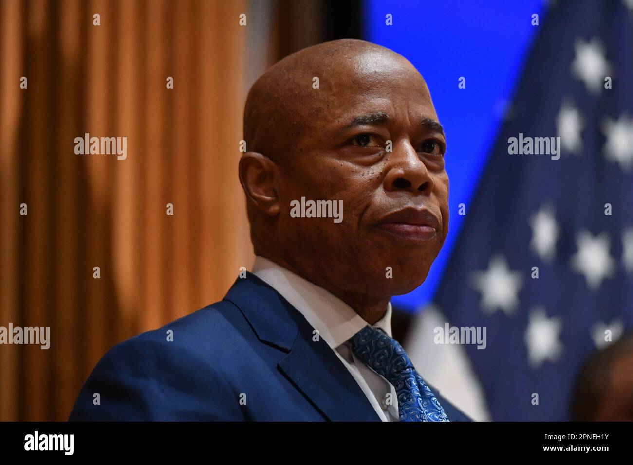 Mayor Eric Adams makes a public safety-related announcement at Police ...