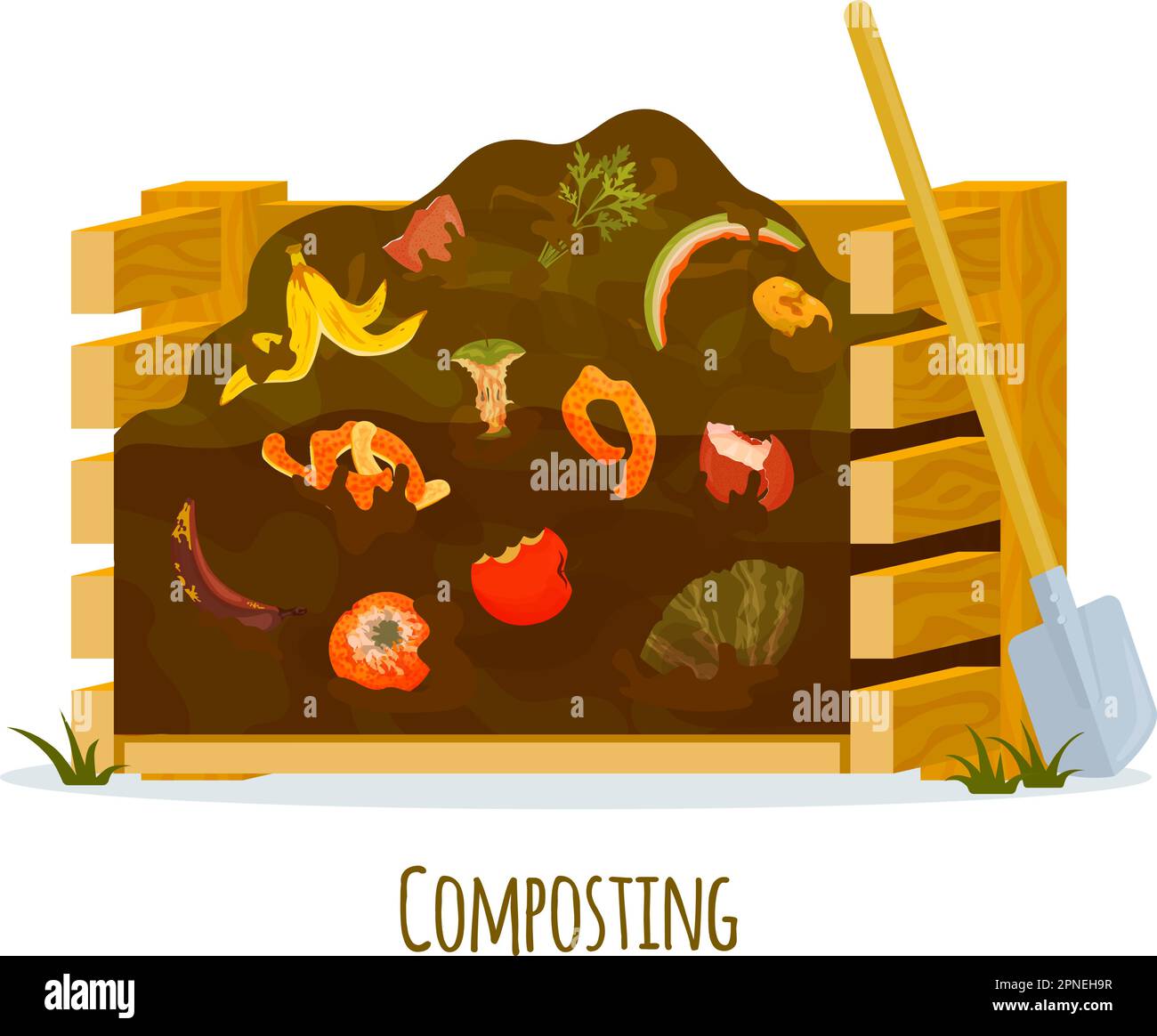 Isolated compost composting flat composition with pile with earth and decomposed waste and scraps vector illustration Stock Vector