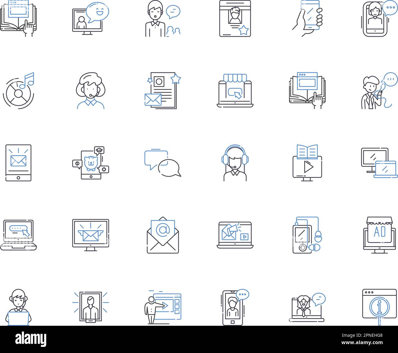 Broadcast media line icons collection. Television, Radio, Podcasts