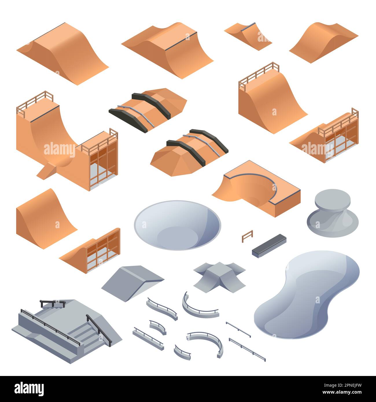 Skate park set with skateboard symbols isometric isolated vector ...