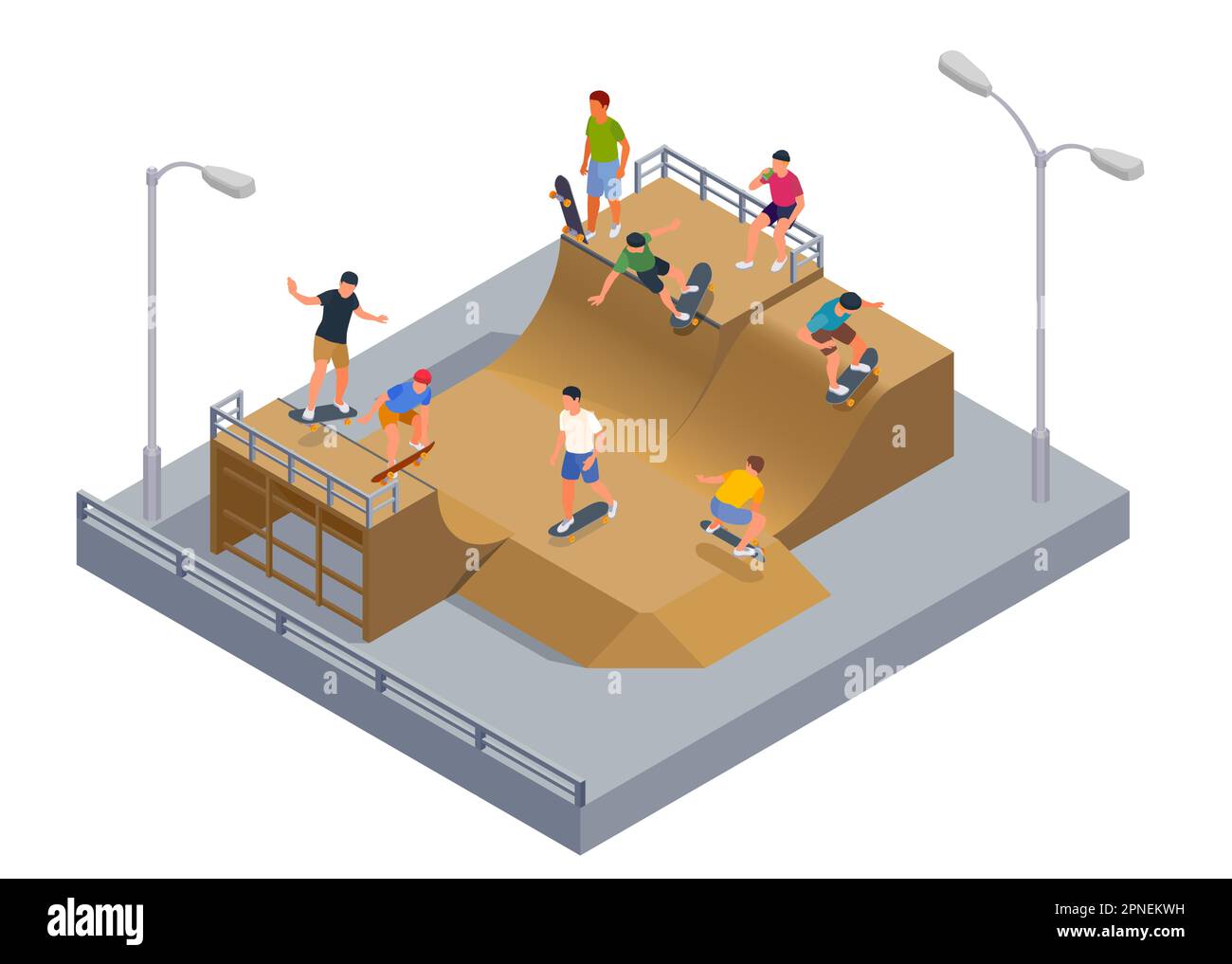 Skate park composition with extreme sport symbols isometric vector ...