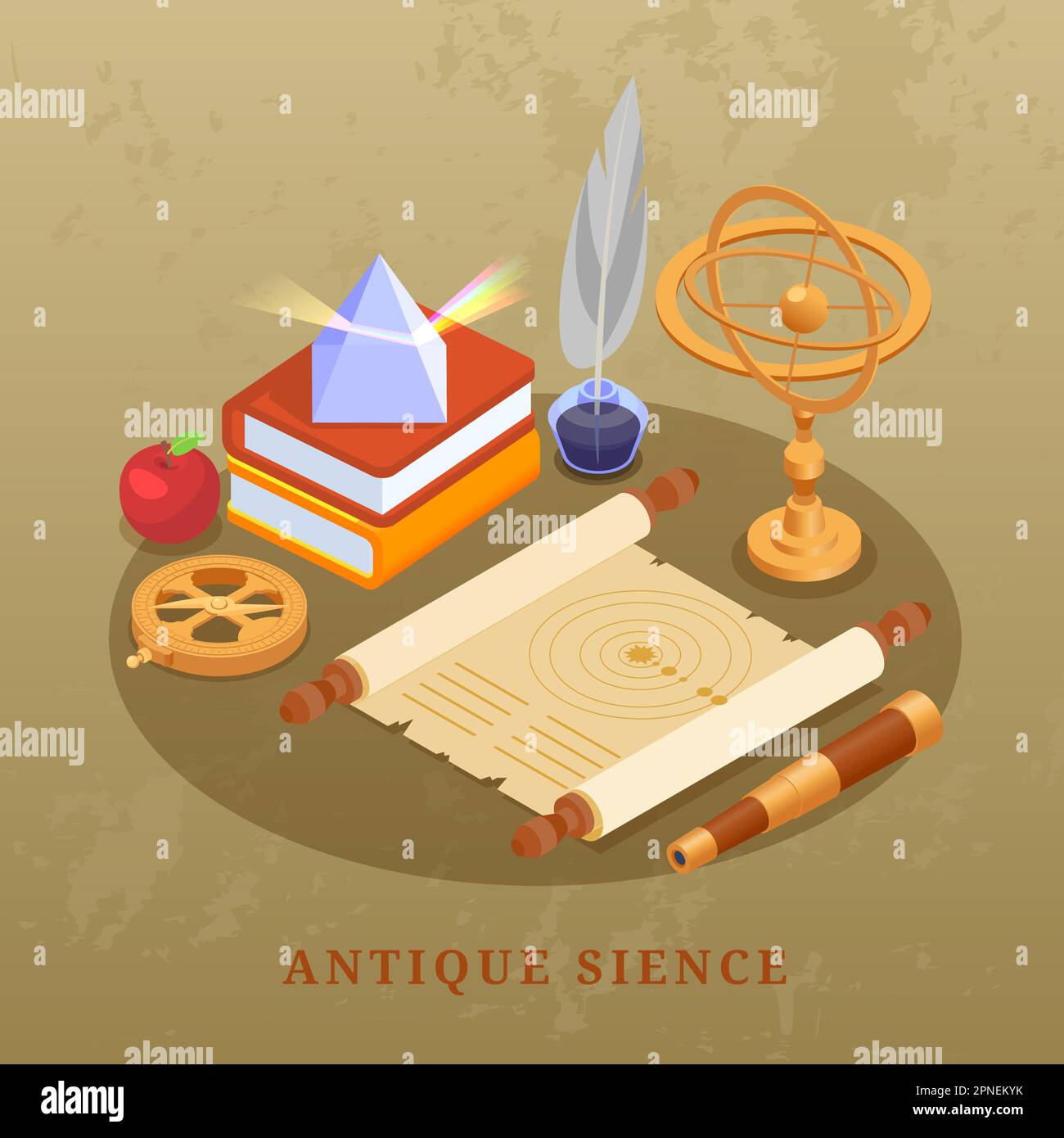 Ancient science concept with geography symbols isometric vector ...