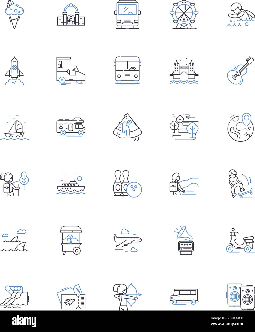 Excursion line icons collection. Adventure, Sightseeing, Tour, Exploration, Discovery, Journey, Expedition vector and linear illustration. Escape,Trip Stock Vector