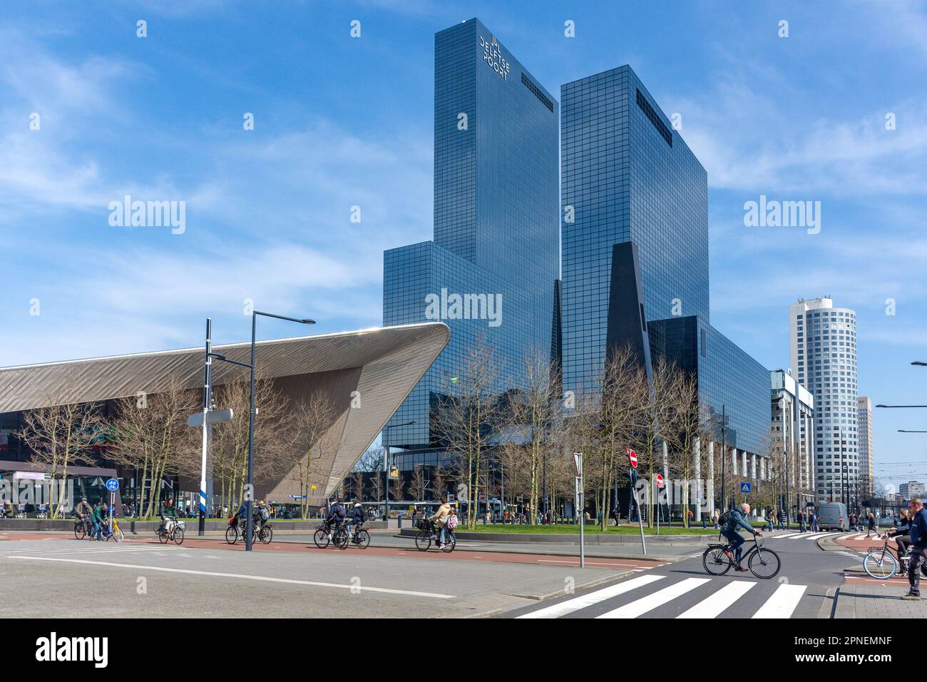 Rotterdam Centraal Station and Delftse Poort Building, Weena, Rotterdam Centrum, Rotterdam, South Holland Province, Kingdom of the Netherlands Stock Photo