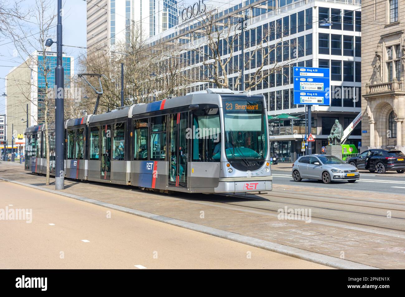 RET tram in city centre, Coolsingel, Rotterdam Centrum, Rotterdam, South Holland Province, Kingdom of the Netherlands Stock Photo