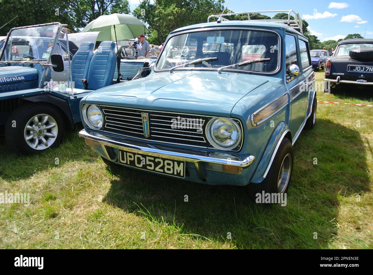 A 1973 Austin Mini parked on display at the 47th Historic Vehicle Gathering, Powderham, Devon, England, UK. Stock Photo