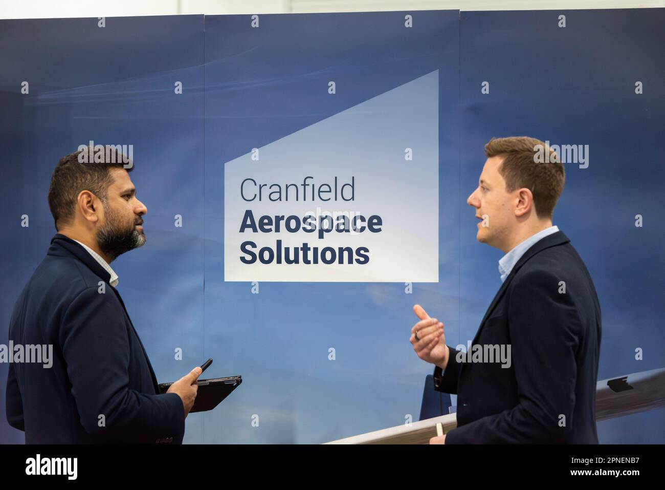 Cranfield Aerospace Solutions stand at the Sustainable Skies World Summit at Farnborough. Working on technology towards net zero in aerospace Stock Photo