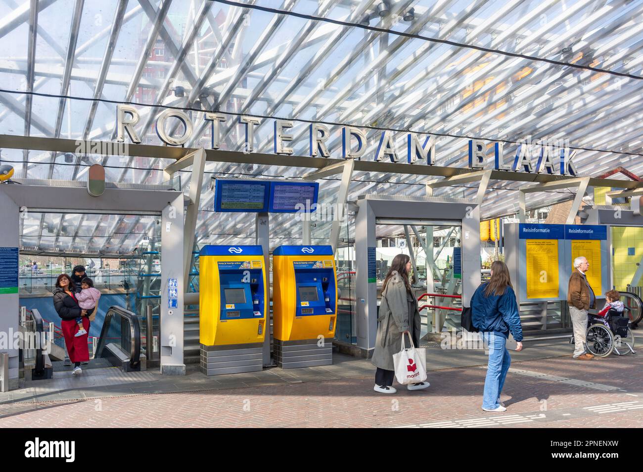 Entrance to Rotterdam Blaak Metro station, Hoogstraat, Stadsdriehoek, Rotterdam, South Holland Province, Kingdom of the Netherlands Stock Photo